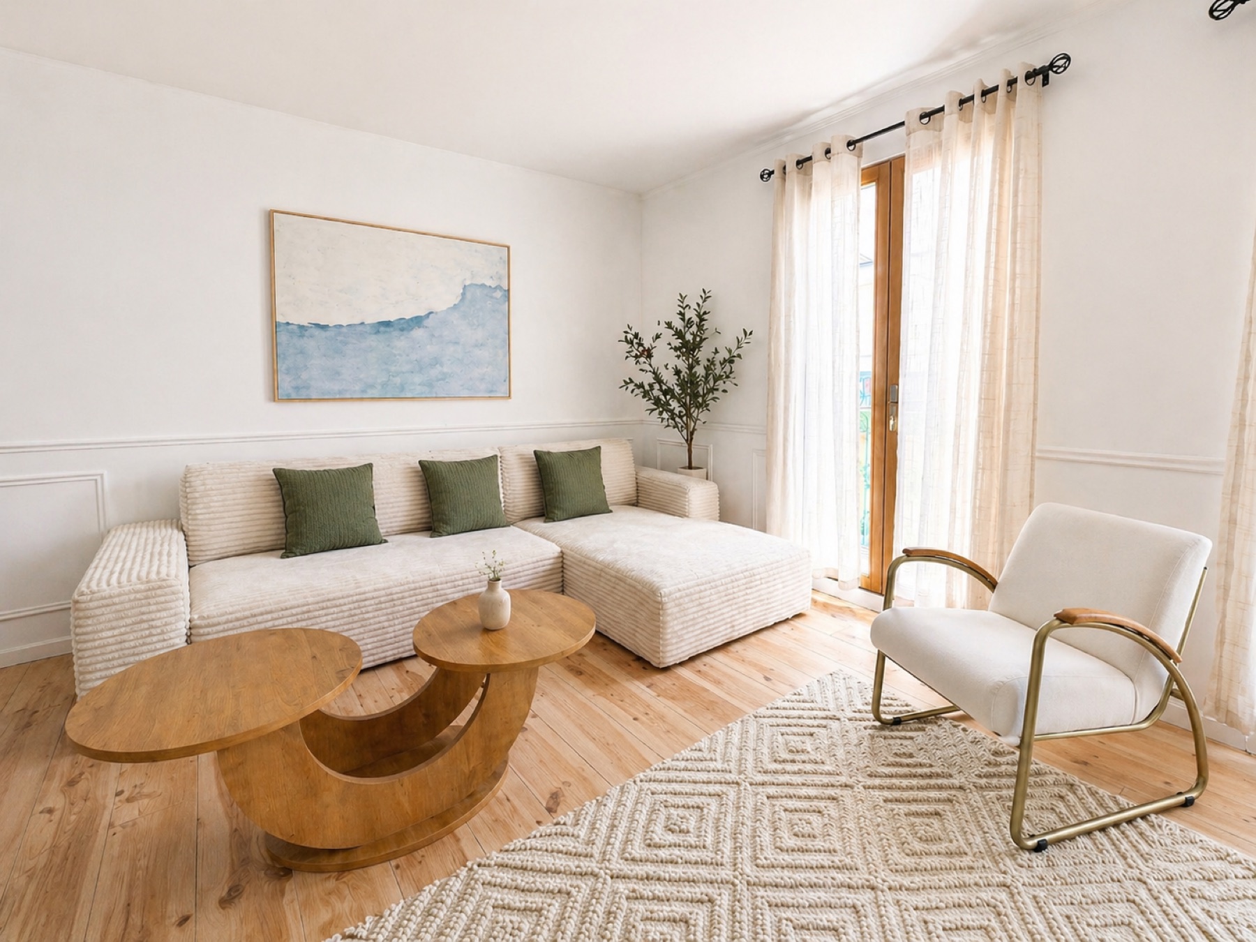 Salon lumineux rénové dans un appartement à Sérignan